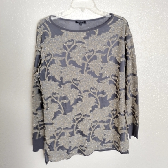Lafayette 148 New York Tunic Top Phoenix Metallic Mesh Knit Long Sleeve Sz M - Picture 2 of 11